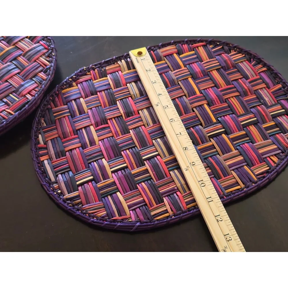 Rare Vintage Boho Rattan Multicolor Woven Oval Placemats One Size 5pcs